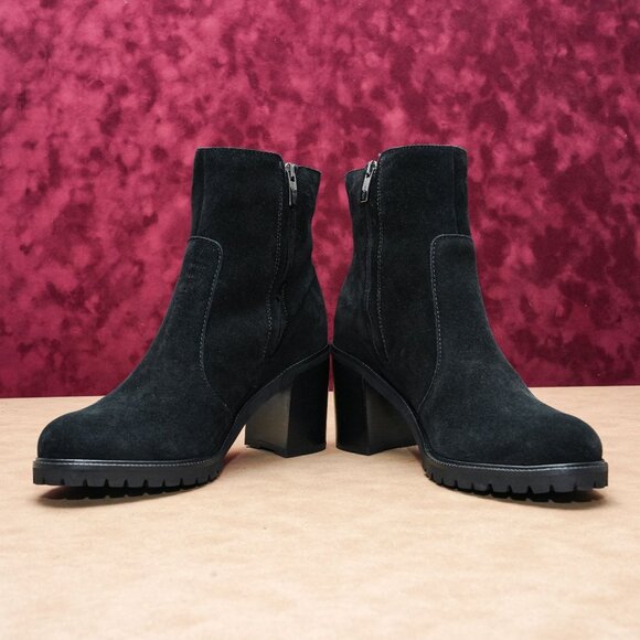 La Canadienne Women Holt Black Waterproof Suede Block Heel Dress Boots sz 9 - Picture 2 of 8